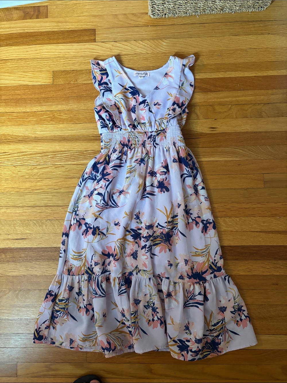 Girls Pink Floral Ruffle Sundress